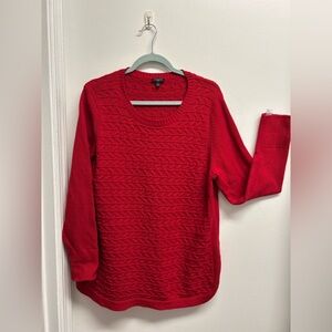 TalbotsPetite Red Lambswool Blend Basketweave Cable Knit Sweater